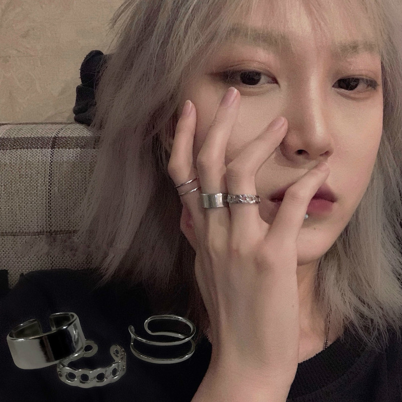 3pcs / Set Cincin Rantai Twist Double Layer Model Terbuka Gaya Retro Hip Hop Untuk Wanita