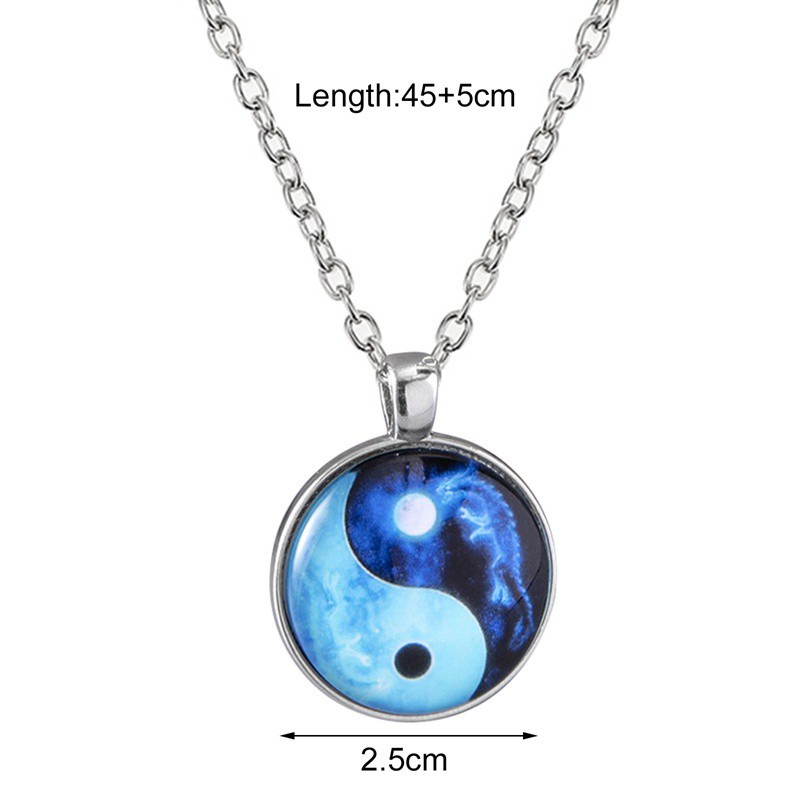 Chinese Feng Shui Bagua Yin Yang Tai Chi Pendant Necklace Flower Butterfly Glass Cabochon Charm Chain Necklace Jewelry|Pendant Necklaces