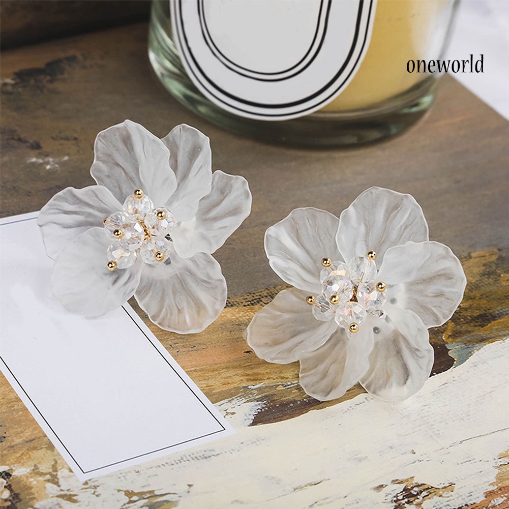 OW@ Girls Women Korean Style Transparent Flower Earrings Party Shopping Ear Studs