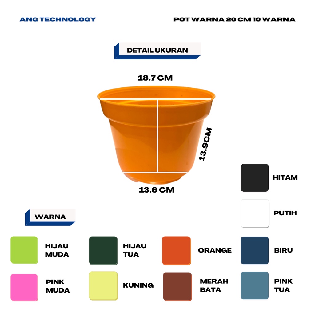 Pot Bunga ANG WARNA - WARNI 20 cm Termurah se-Indonesia