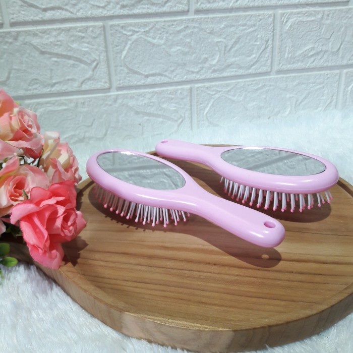 1424 / Sisir rambut anak perempuan model bulat plus kaca cermin