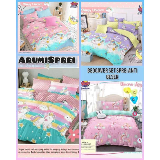 BEDCOVER SET MOTIF UNICORN|•| BAHAN KATUN|•| SPREI ANTI GESER