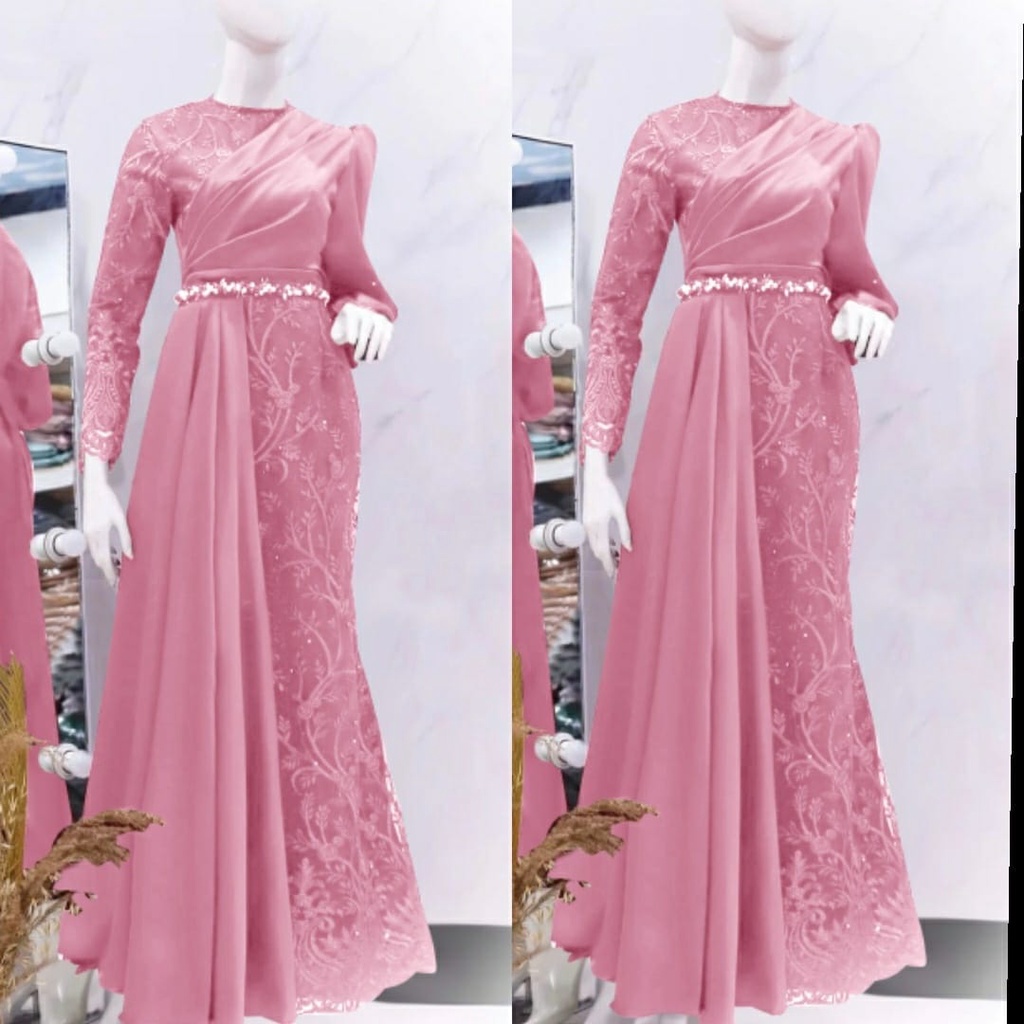 Terbaru 2022 Baju Pesta Gamis Brukat Mewah Wanita Muslim Adem Elegan Model Duyung Trand Viral Dress 