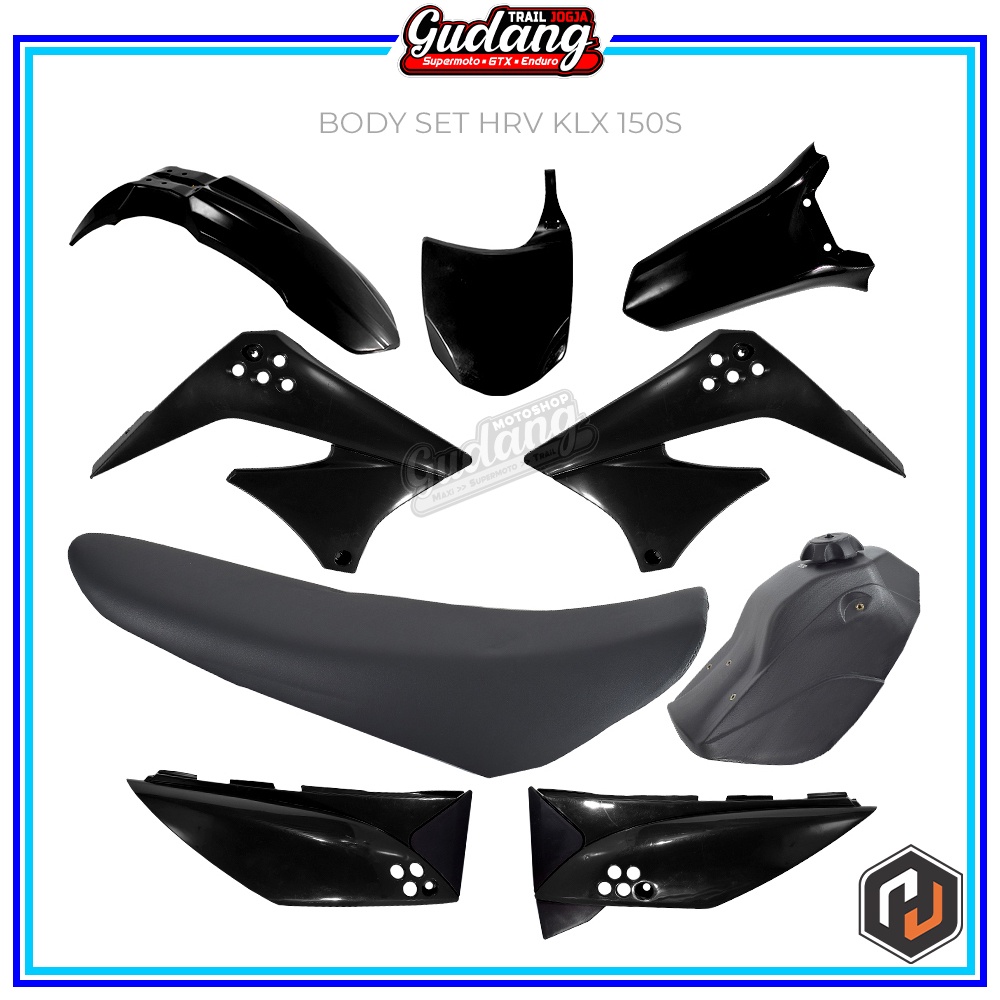 Body Set Trail Cover Set Tangki Plus Jok KLX 150 S HRV Hitam Putih Hijau