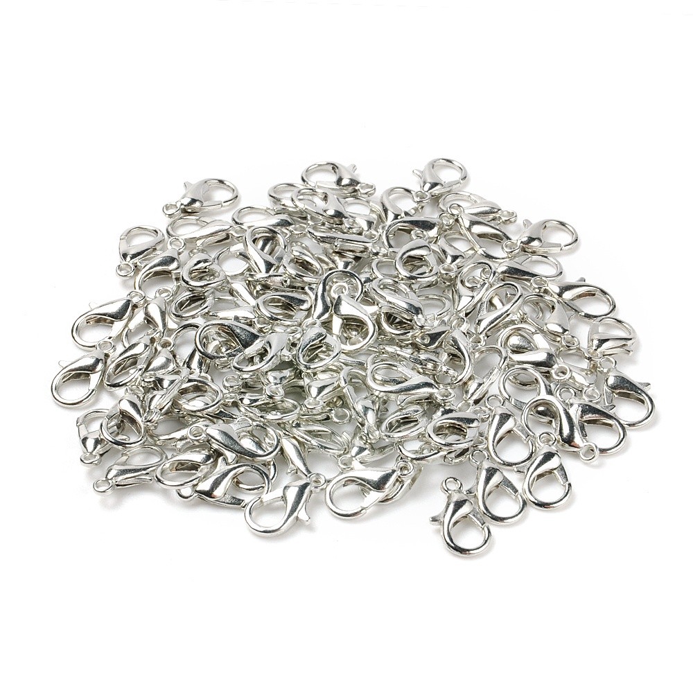 100 PCS Lobster Clasp Alloy Hooks Silver Color 12 x 6mm TOP Jewelry Accessories