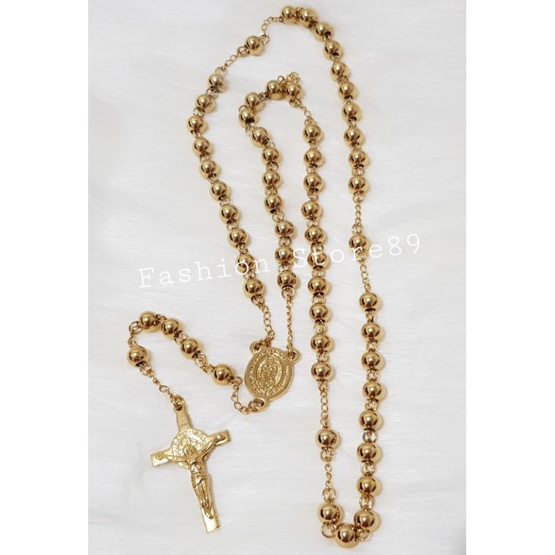 Kalung Rosario Bunda Maria kualitas import titanium gold Anti karat Selamanya bestseller Kalung Rosario Bunda Maria Ukir