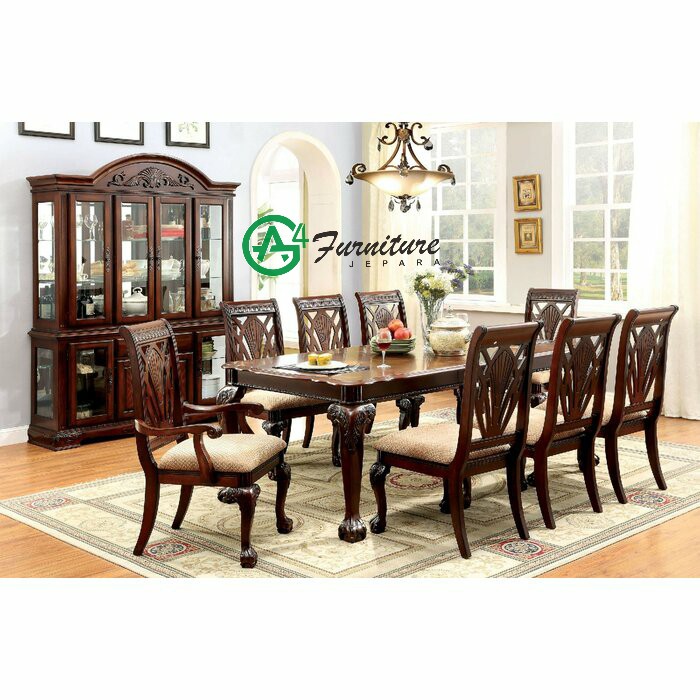 Meja Makan Jati Mewah 8 Kursi Dudukan Jok - Kayu Jati