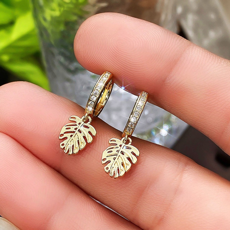 Anting Hoops Juntai Bentuk Daun Warna Emas Untuk Wanita