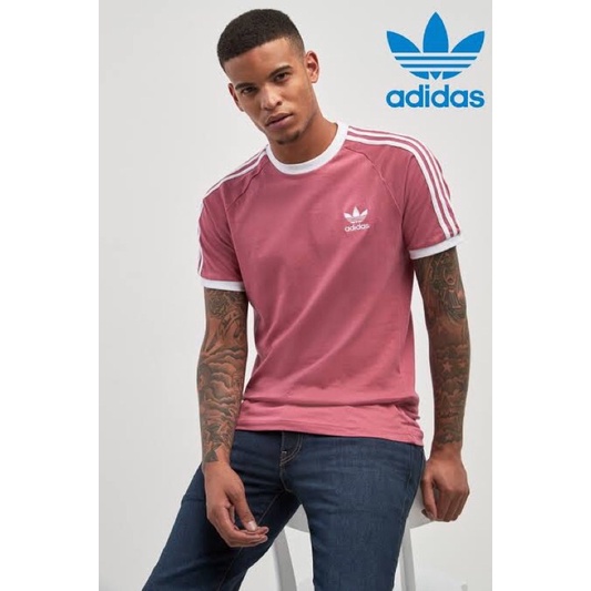 Kaos adidas retro 3 stripe - soft red