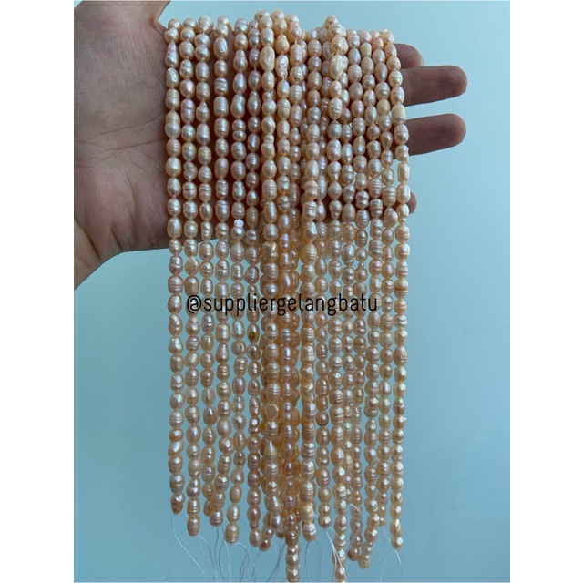 Bahan Mutiara Air Tawar Barok peach 6 x 8mm oval fresh water pearl