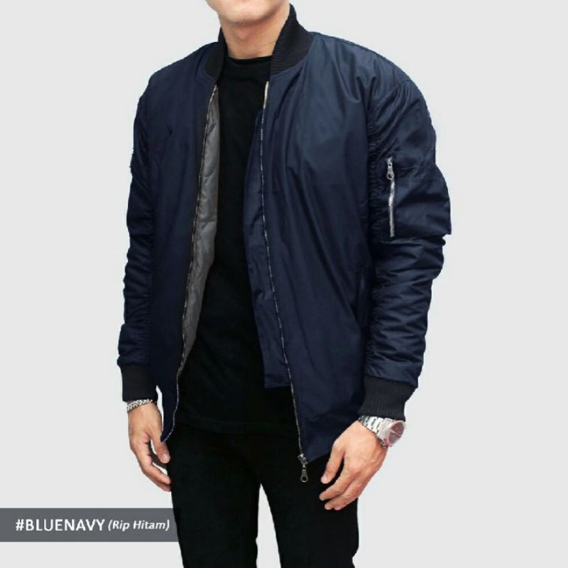 [ PREMIUM QUALITY ] Jaket Bomber Pria Wanita Polos Anti Air Waterproof Tebal JACKJEANS.ID-Navy