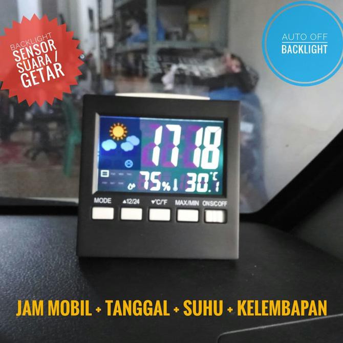 Jam Mobil Digital Led Thermometer Hygrometer Sensor Suara Dan Getar