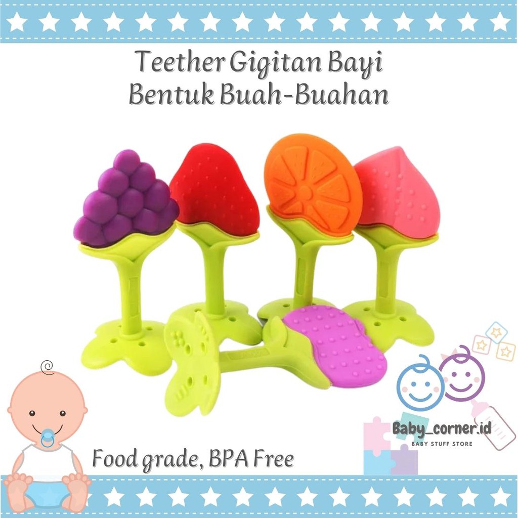 Teether Buah Bayi | Gigitan Tether Balita | Silikon Silicon Lunak Gigi Bayi BPA free