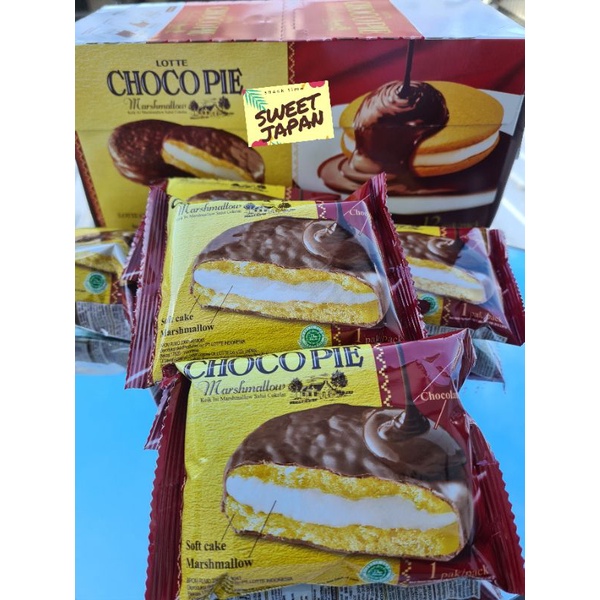 PROMO!!!  LOTTE CHOCOPIE marshmallow 28 gram isi 12 bungkus....coklat enak...coklatmelted...chocopie...masmalow coklat..cocopie...enak...jajananjadoel...snack.mazter