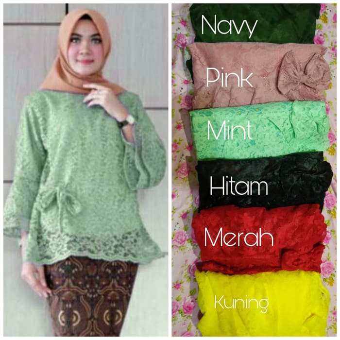 ATASAN BLOUSE BRUKAT RIBBON LACE PITA BAJU KONDANGAN WANITA MODERN - Navy