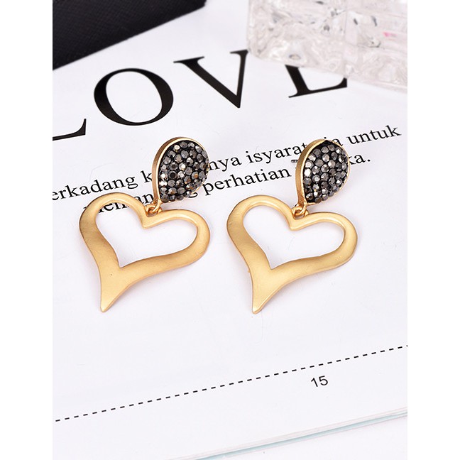 LRC Anting Tusuk Fashion Gold Alloy Diamond Heart Earrings F33295