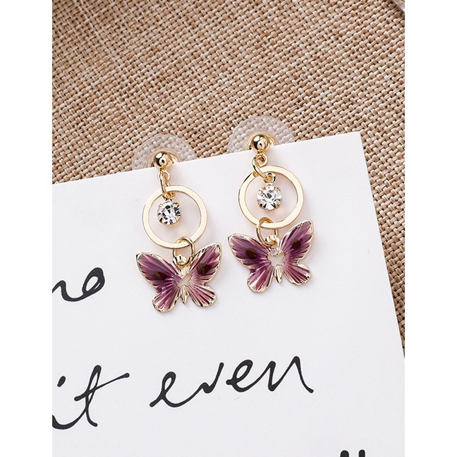 LRC Anting Tusuk Fashion Purple Butterfly Earrings D42762