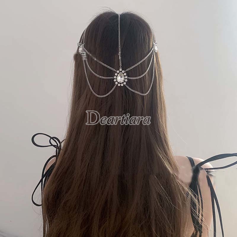 Handmade Water Drop Tassel Forehead Shiny Eyebrow Pendant Retro Head Chain