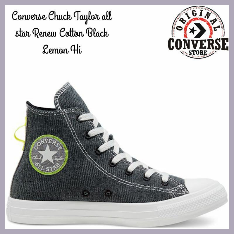 ORIGINAL CONVERSE CHUCK TAYLOR ALL STAR RENEW COTTON BLACK LEMON Hi 168595c UNISEX