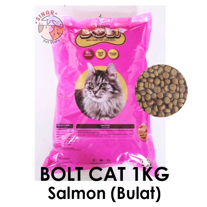 Bolt Cat Salmon 1KG Bentuk Kibble Bulat Makanan Kucing