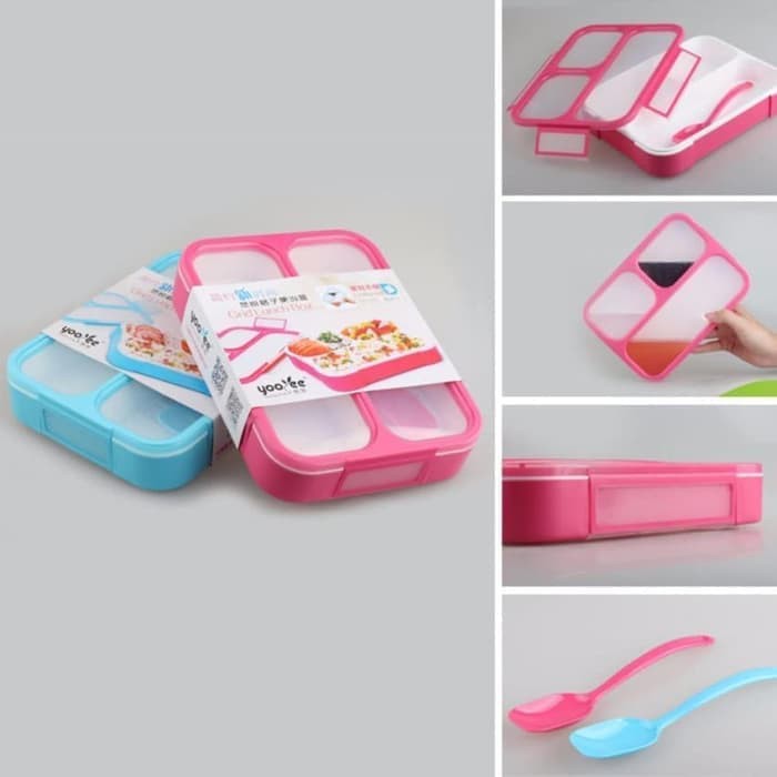 Lunch Box 3 Sekat / Kotak Makan Yooyee 579 Besar 1000ML Anti Tumpah 23cm x 17cm x 4,6cm (FREE Sendok)