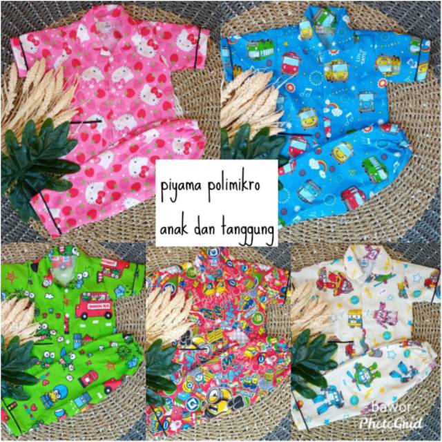 1Lusin Piyama Karakter Anak Katun Polymikro usia 0bulan - 4Tahun (Random) Mix size dan warna