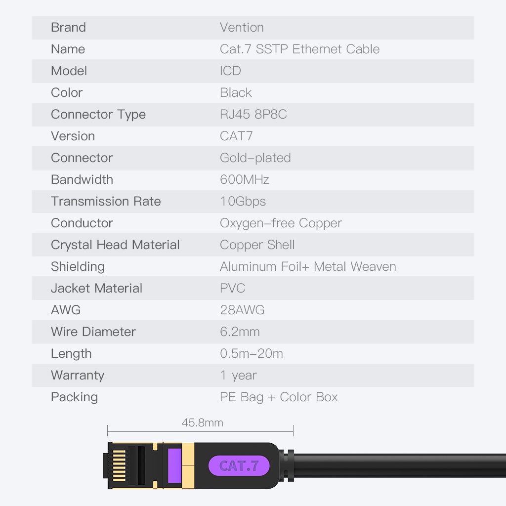 Vention Kabel Ethernet LAN Cat7 10Gbps High Speed RJ45 STP Cable