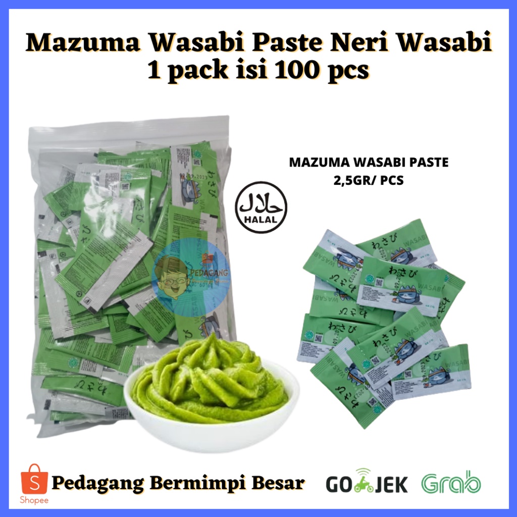 Mazuma Wasabi Paste Neri Wasabi  1 pack isi 100 pcs / Wasabi Sachetan 1 pack isi 100 /  Wasabi HALAL MUI/ WASABI