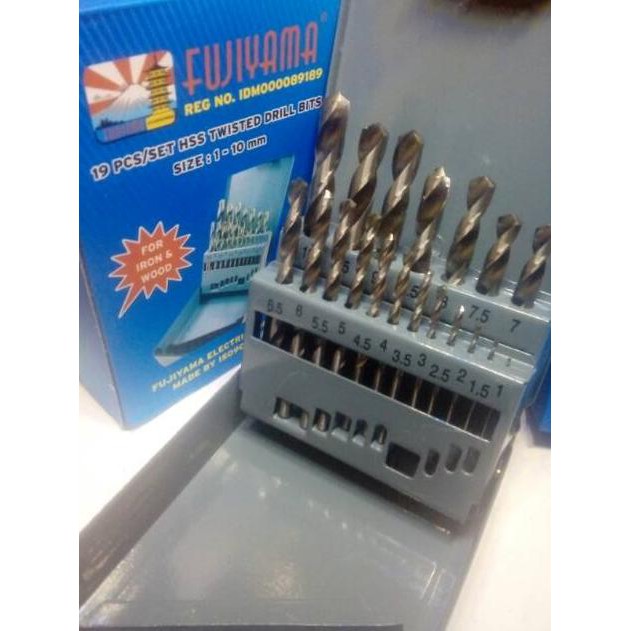 FUJIYAMA Mata Bor Kayu Set 8 pcs 19 pcs - Wood Drill Bit 1 - 10 mm ada juga Mata Bor Beton Set BOSCH 4,5,6,8,10