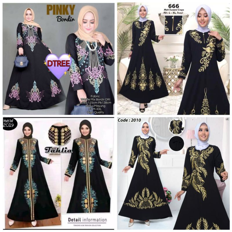 Dtree . New abaya gamis maxi .gamis abaya hitam dress arab saudi bordir busui size L dan XXL premium quality