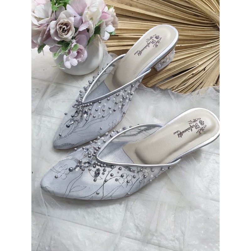 sepatu julia silver tinggi 3cm kaca