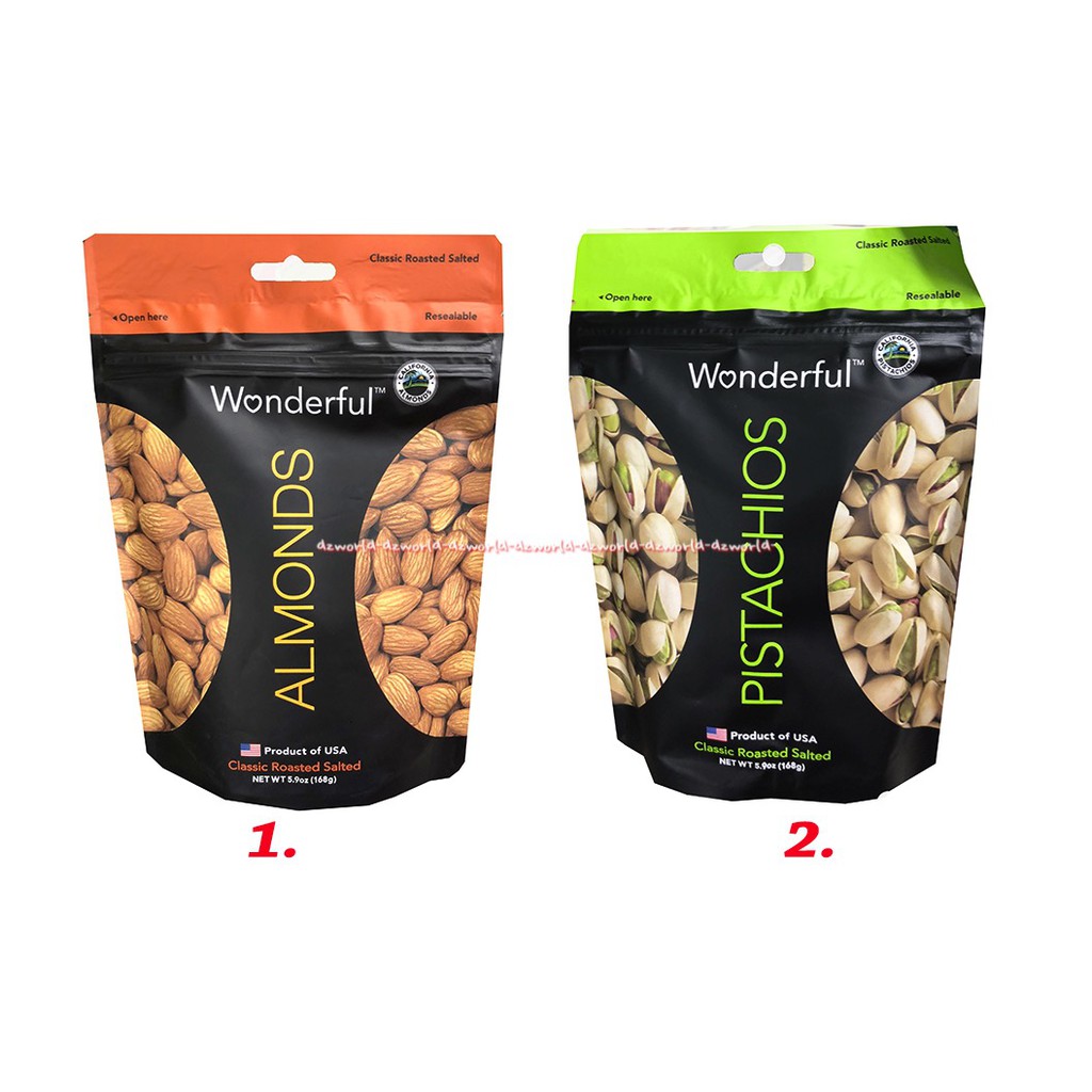 Wonderful Almond 168gr Pistachios Kacang Almon Dari USA Wonder Full Kacang Almond Panggang