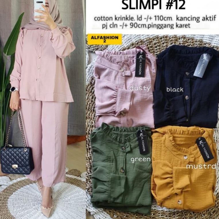 [PRI.10Jn22ᴱ] Slimpi Set - Setelan Set Crinkle Airflow  LD110 Kancing Aktif / R.6 - 326-6591