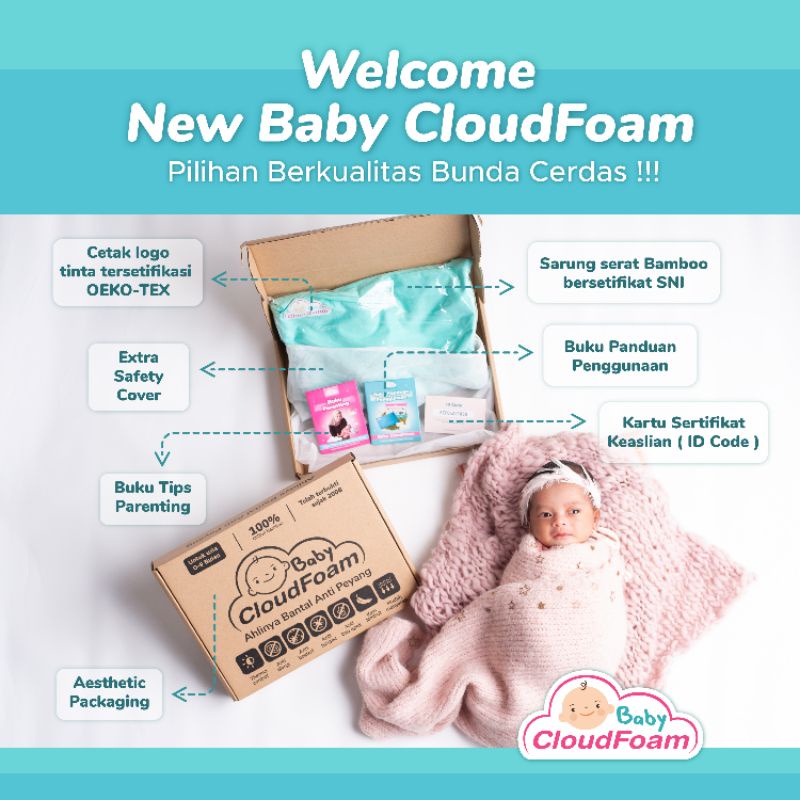 BABYCLOUDFOAM BANTAL ANTI PEYANG|FREE SARUNG BANTAL KATUN