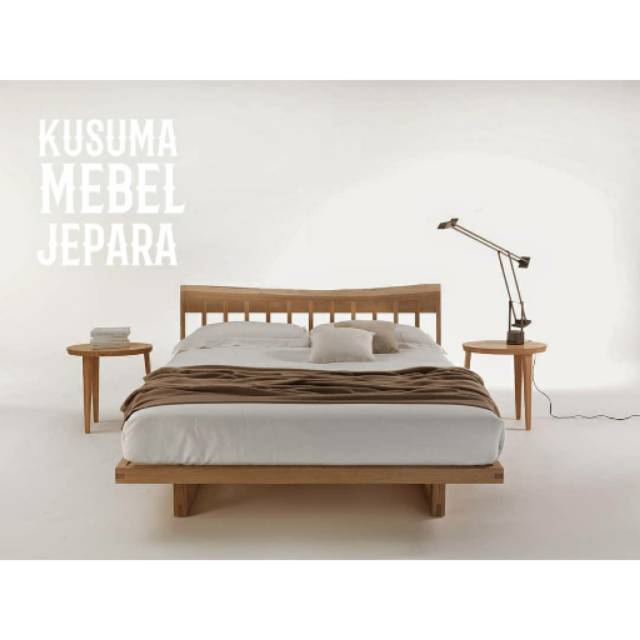 Set Dipan Tempat Tidur Minimalis Size King Kayu Jati (1 Dipan 2 Nakas)