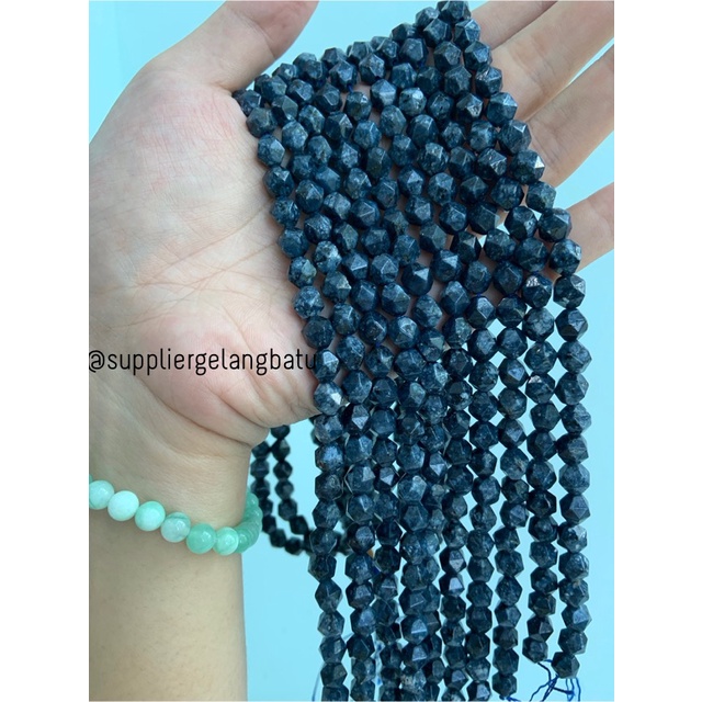 batu faceted hexagon 8mm RHODONITE HITAM corak natural kalimantan akik