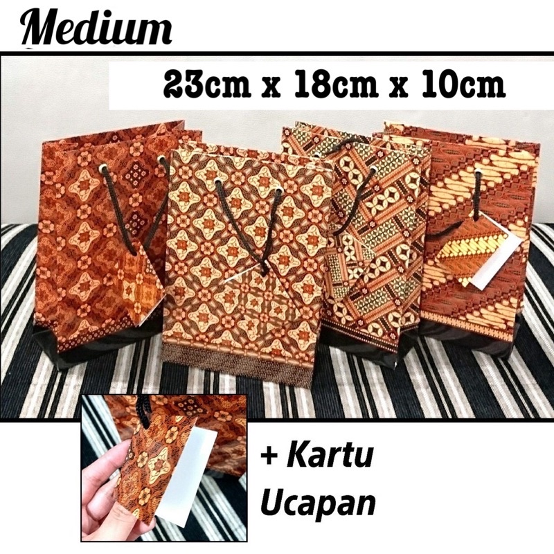 

paper bag paper gift bag tali kiky batik glossy goodie bag tas kertas + kartu ucapan batik medium sedang 23x18x10cm tas kado tas kertas