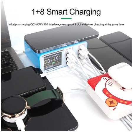 RELIFE RL-304S AC100 240V 8 Port USB Fast Charger Support QC3.0PD Wireless Charging for iPhone Samsung Huawei Phone Repair Tool