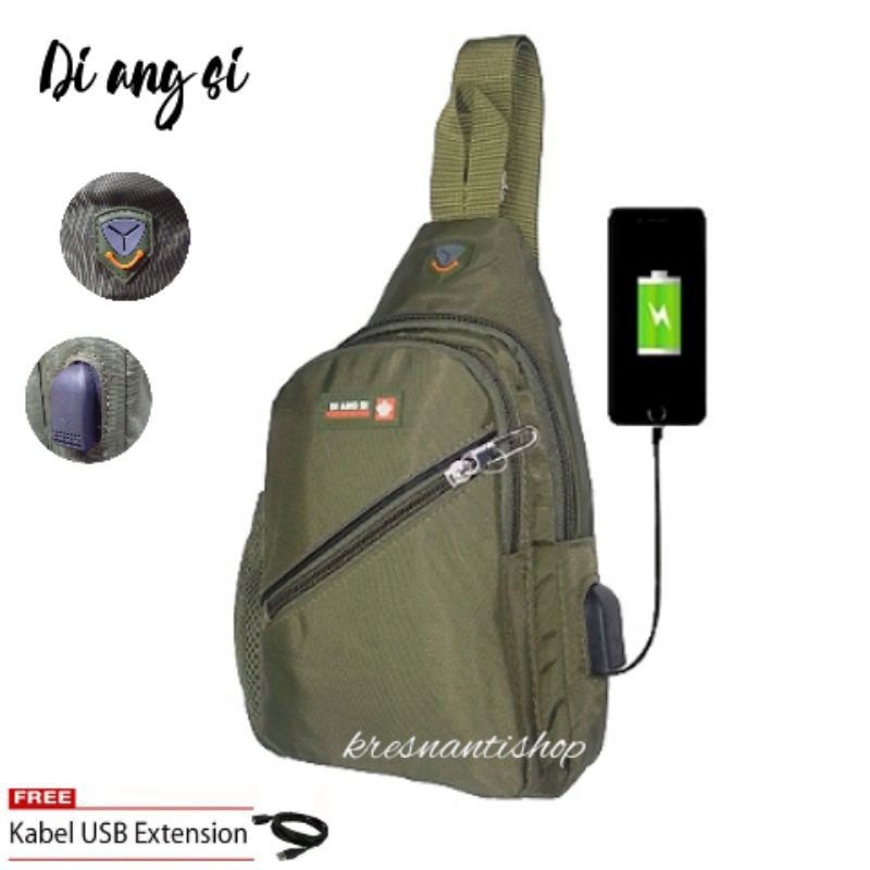 tas selempang USB port pria tas dada