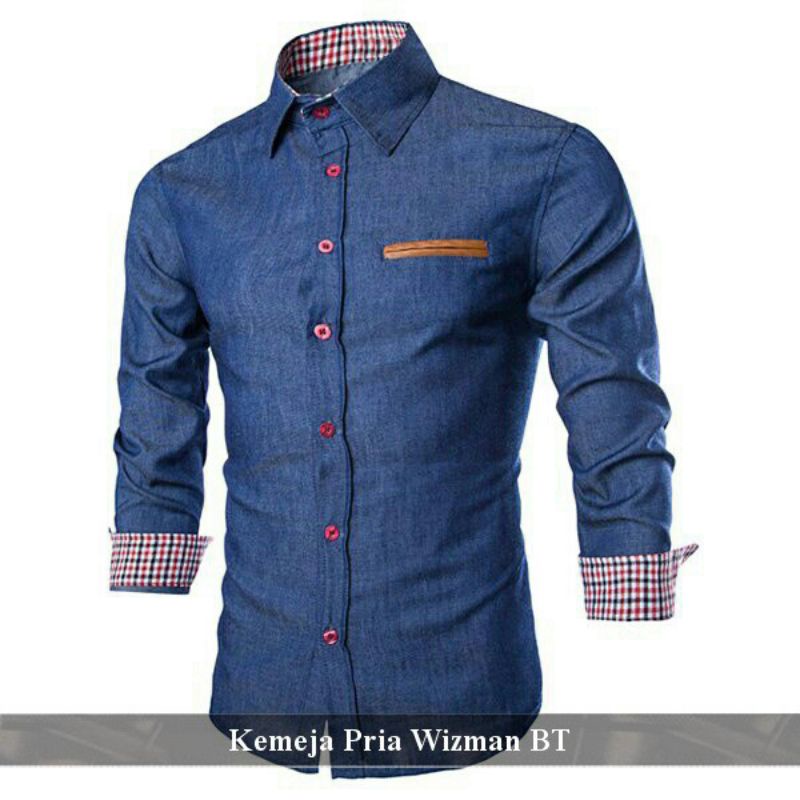 kemeja pria polos biru tua | hem cowo lengan panjang terbaru Wizman BT