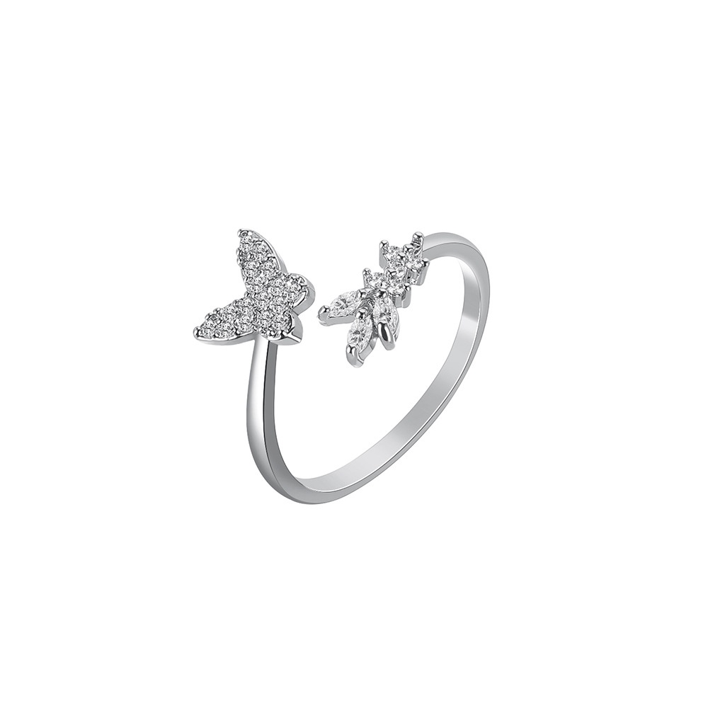 Ins Simple Butterfly Open Ring Wanita Diamond Adjustable Ring