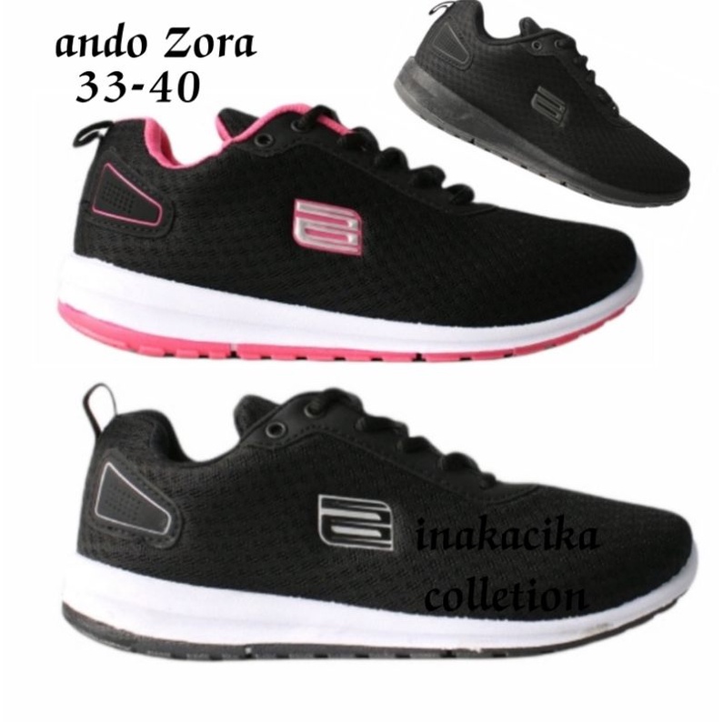 Sepatu Sekolah Ando Zora Size 33-40 (Hitam-Putih,Hitam-Pink,Hitam-Hitam) SD SMP