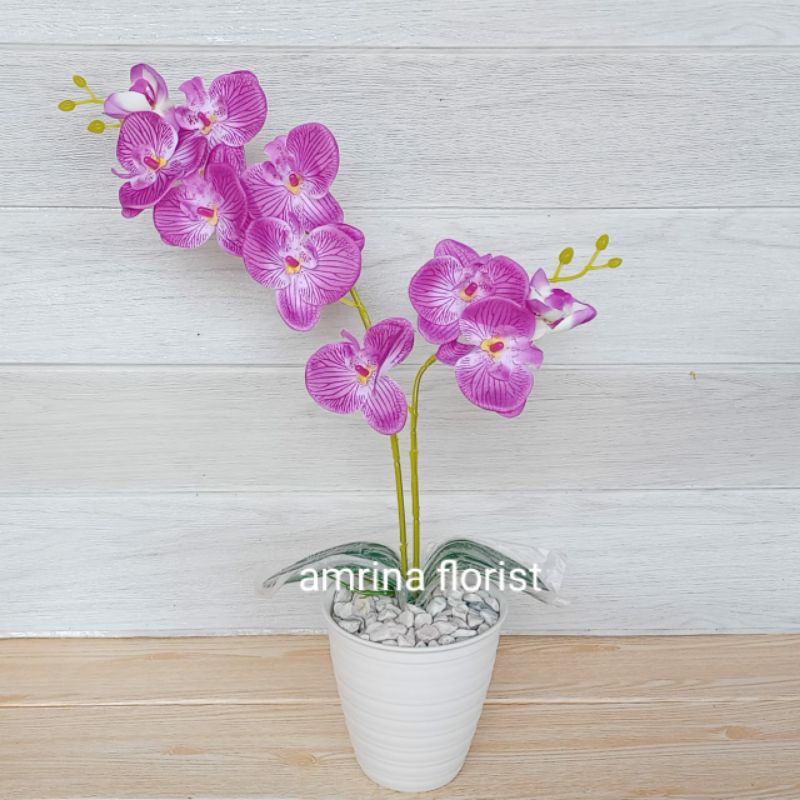 bunga anggrek artificial jumbo vas tawon pirus//bunga anggrek jumbo plastik//bunga anggrek imitasi