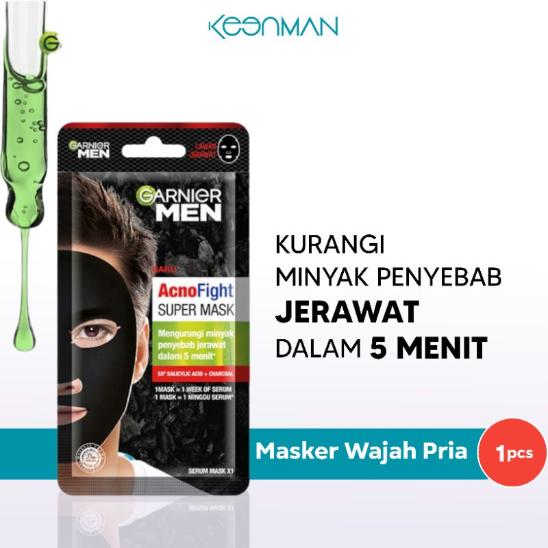 Garnier Men Acno Fight Super Mask 1pcs - Masker Wajah Anti Jerawat dan Komedo