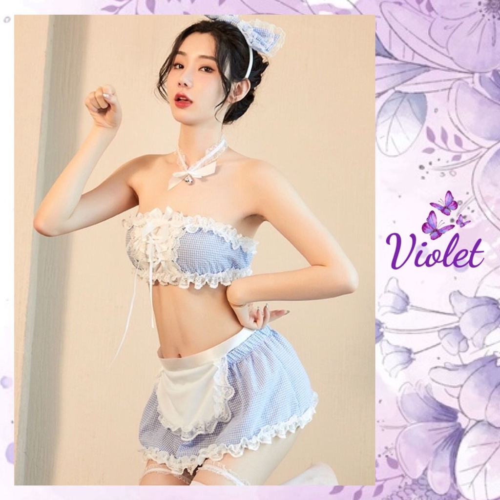 Violet Set Lingerie + Cd + Bando Sexy Pakain Dalam Model Costume Maid Eropa Deluxe 1173