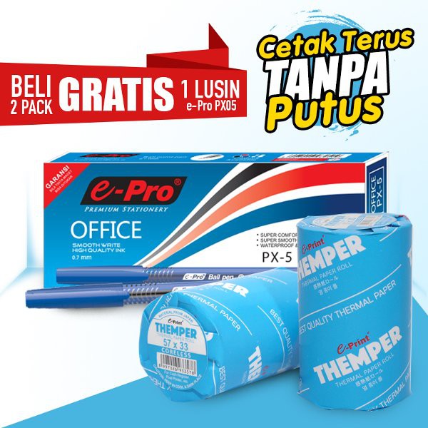 

PROMO CETAK BUKTI TERUS TANPA PUTUS E-Print Thermal Paper EDC - 20Roll GRATIS e-Pro Ballpoint 1