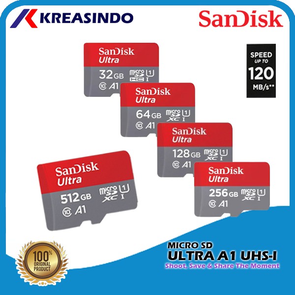 Sandisk Ultra A1 Microsd 140MBS 150MBS Memory Card 16gb 32gb 64gb 128gb 256gb 512gb Garansi Resmi