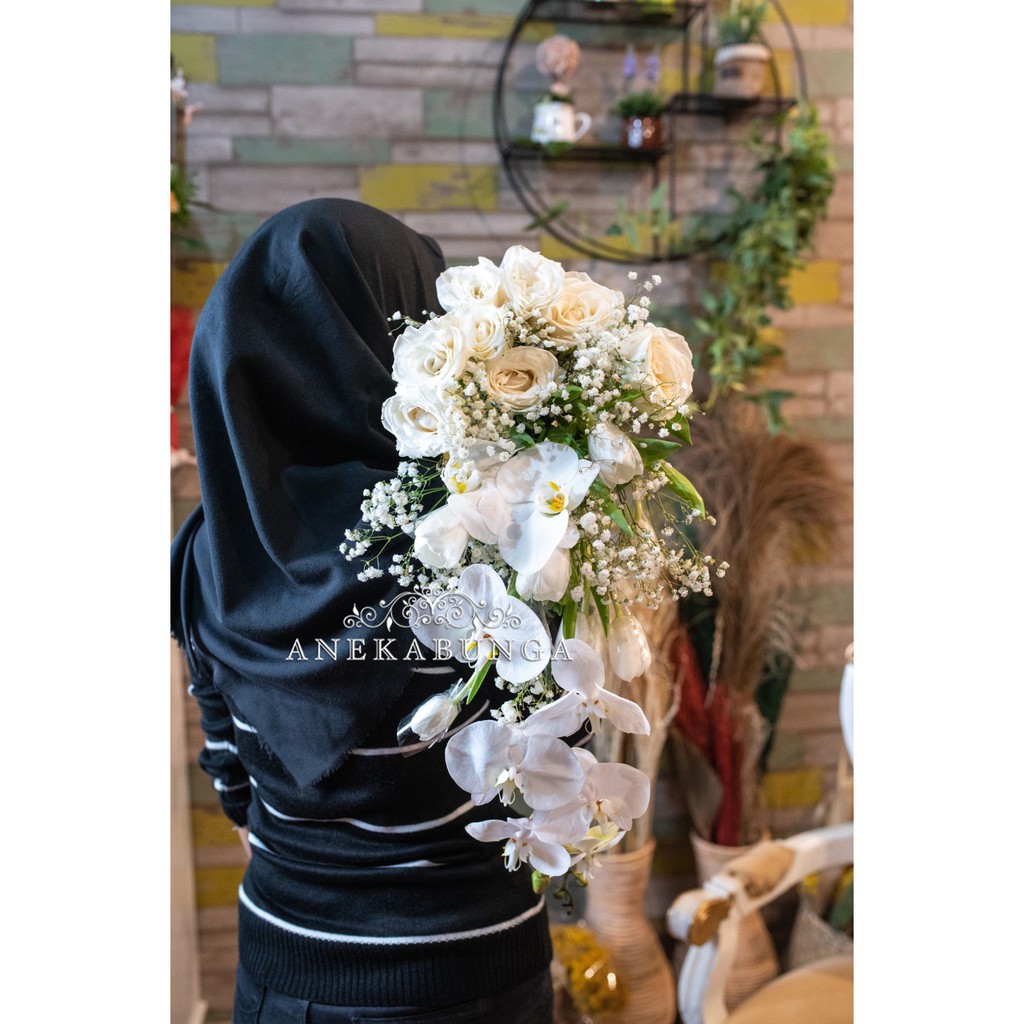 Wedding Bouquet Flower Buket Bunga Asli Pernikahan Rose Mawar Carnation Tulip Baby Breath Bucket box