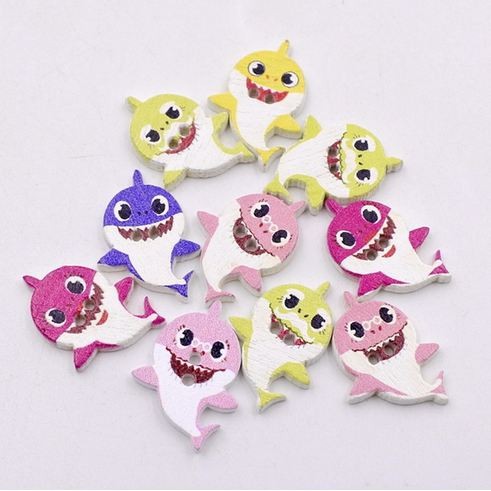 Kancing Kayu Dua Lubang - Dancing Shark Style (10pcs)