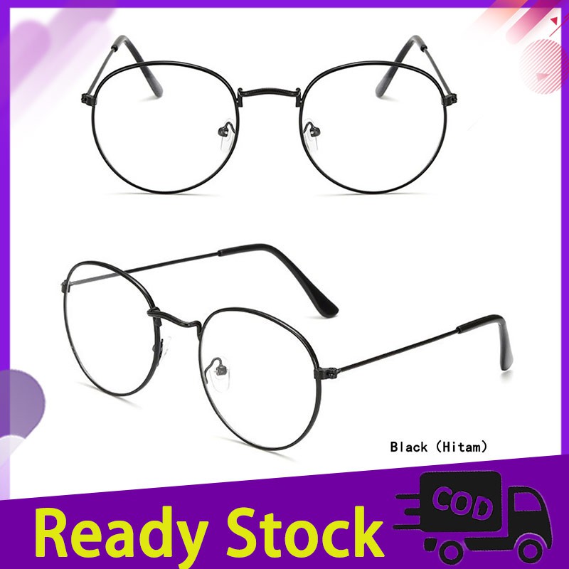 [Bayar di Tempat]Kacamata Wanita Lensa Rangka Transparan Retro Vintage Metal Frame Eyeglasses-HAILIE